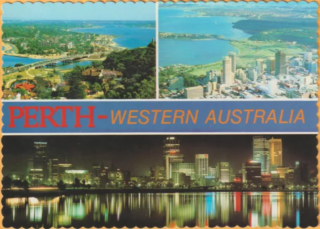 Perth Western Australia 3 Scenes Incl City Aerial Mds Postcard