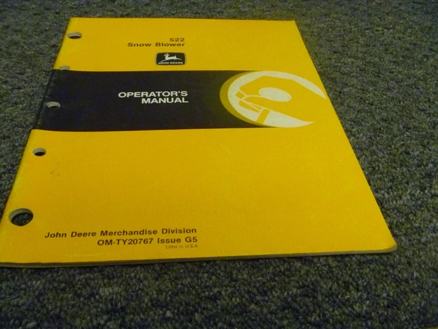 John Deere 522 Snow Blower Owner Operator Maintenance Manual OM-TY20767