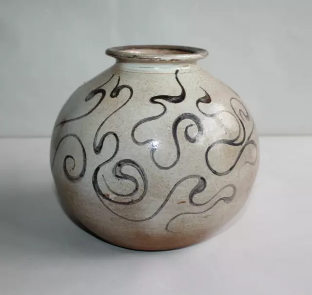 Vase boule en céramique / grès, signé Jean Aimé Poirier