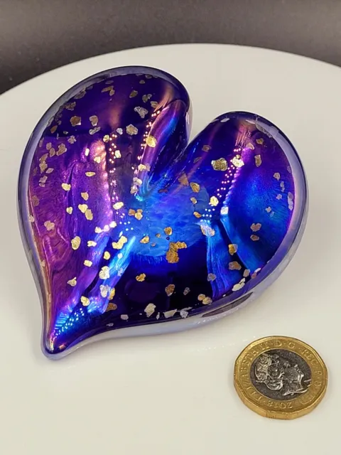 Neo Art Glass iridescent blue heart glass paperweight ornament Valentines gift