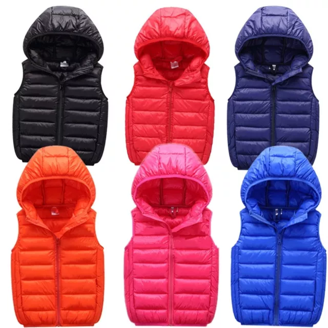 Boys Girls Winter Hooded Puffer Vest Kids Lightweight Sleeveless Jacket Outwear