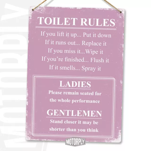 Metal Wall Sign - Toilet Rules Pink - Funny Joke Gift Humour House