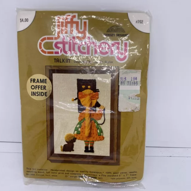 Jiffy Stitchery 1974 diseño de puesta de sol ""Talkin"" de Connie Blyler 100 % lana nuevo de lote antiguo