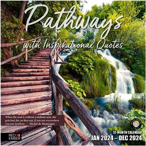 RED EMBER PATHWAYS with Inspirational Quotes 2024 Hangable Monthly Wall