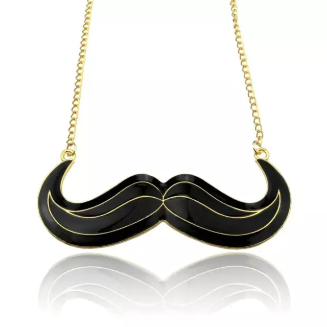 MUSTACHE NECKLACE 3" Moustache Charm Pendant 27" Chain Black Handlebar Movember