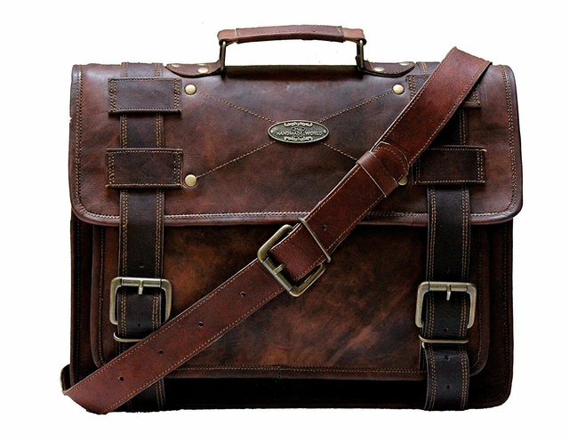 Homme Femmes Véritable Cuir Marron Vintage Messager Bandoulière PC Sac Mallette