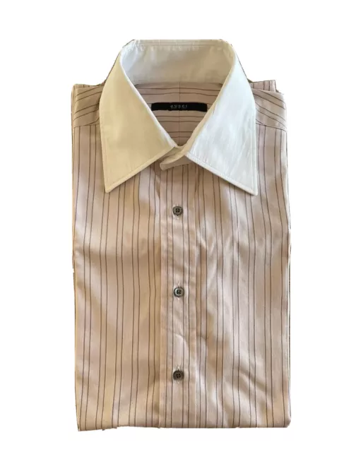 Camicia Righe Rosa GUCCI colletto Bianco Tg.41 Slim Fit