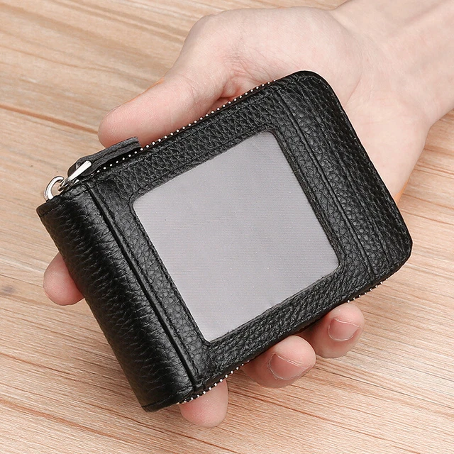 Men Women Wallet Genuine Leather Card Holder RFID Blocking Zipper Thin Purse US