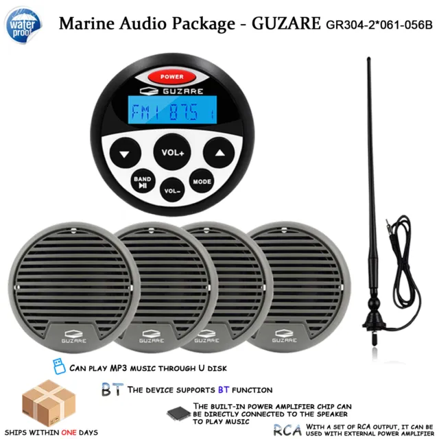 Marine Bluetooth Stereo Digital Media System w/ 3in Weatherproof Boat Speakers