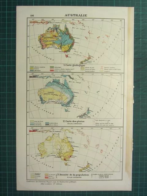 1921 Map ~ Australia ~ Geological Rainfall Distribution Population Density