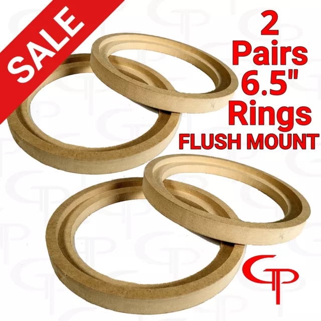 2 Pairs Flush Mount 6.5 inch Speaker Rings MDF GP Car Audio Mounting Spacer