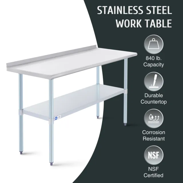 Stainless Steel Commercial Table Work Bench Prep Table w Backsplash Shelf 60x24