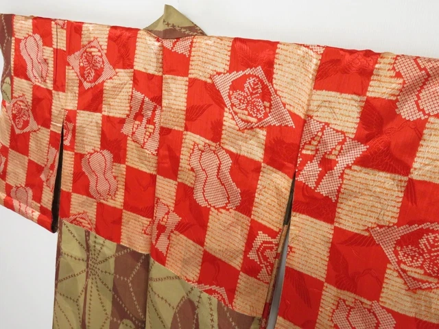0615i01z470 Vintage Japanese Kimono Silk LONG HAORI Ochre Asanoha