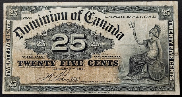 1900 Dominion of Canada Twenty Five Cents Note! Boville! No pinholes!