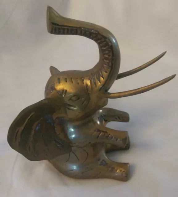 VINTAGE BRASS ELEPHANT Statue 8” Tall Trunk Up For Good Luck Doorstop ...