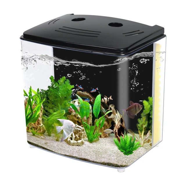 Aquarium Fish Tank 1.2gal Small Betta Tank Starter Kit with LED Light and Filter