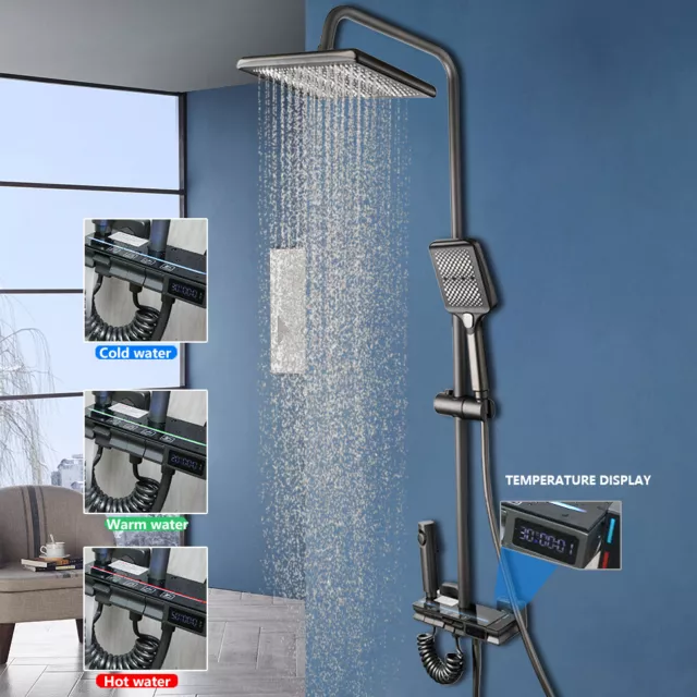 Wholesale Grey Square Piano Thermostatic Shower Faucets Sets Digital Display