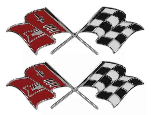 NEW Front Fender Fuel Injection Crossed-Flag Emblem PAIR / FOR 57 CHEVY 150 210