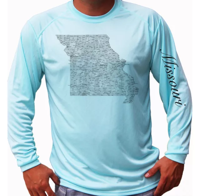 Missouri State Map Fishing Boat Long Sleeve UPF 30 T-Shirt Sun UV Protection