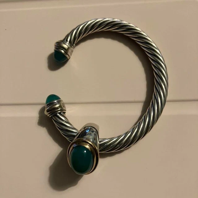 David Yurman K14/SV green chalcedony bangle cable bracelet 43,2g