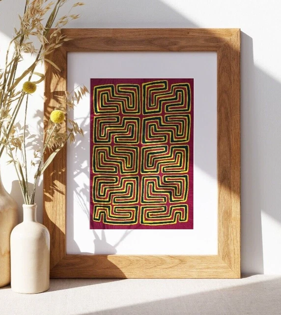 Aesthetic vintage small geometrical fabric tapestry, Handcrafted Panama Mola