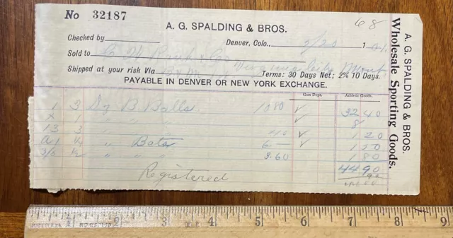 1901 receipt AG Spalding & Bros baseballs bats sporting goods Chicago IL