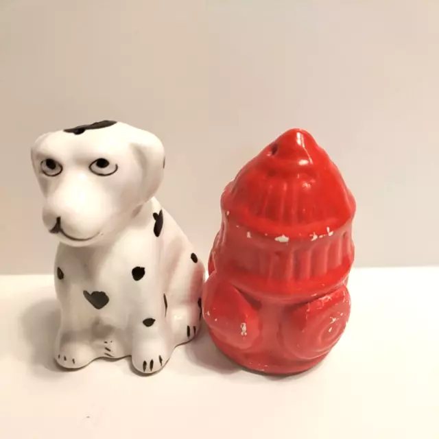 Dalmation Dog and Fire Hydrant Salt and Pepper Collectible Shakers Set