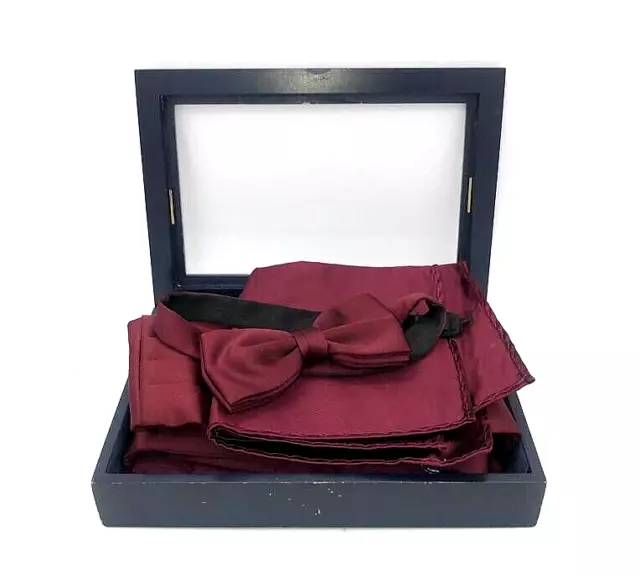 ✅Formal Wear Set Cummerbund, Bow Tie and Handkerchief Burgundy Original Box✅