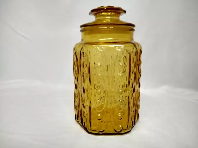 Vintage Yellow Amber Atterbury Scroll Imperial Glass Canister w/ Lid 9”