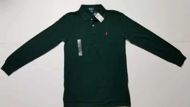 Nwt Ralph Lauren Boys Pony Mesh Polo Long Sleeve Green