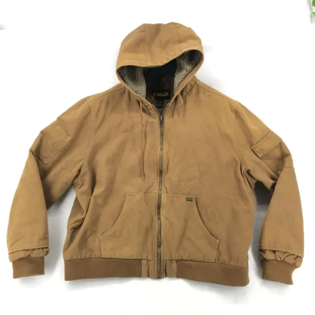 Stanley Sherpa Lined Full Zip Hooded Jacket Mens Size 2XL Brown Work Coat
