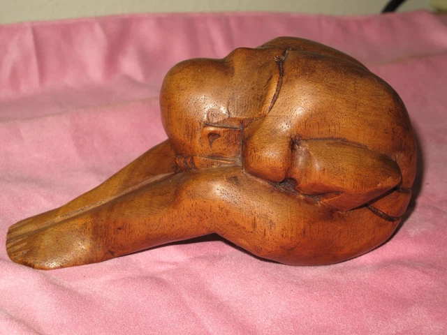 Vintage Hand Carved Wooden Weeping Buddha Yogi Monk Boho Figure Sculpture