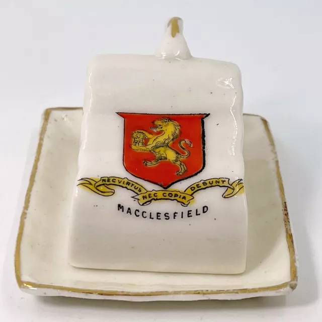 Vintage Crested China Model Of Cheese / Butter Dish - Macclesfield Crest