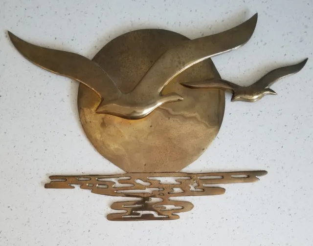 Wall Mounted Brass Seagulls Copper Sun 1950s Hijab Style Mid Century Brutalist