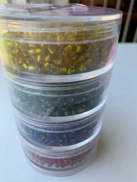 Glass Seed Beads 6/0, 280 grams, Bulk Lot 4 Colors in Stackable Box NEW