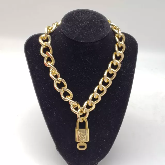 100% Auth Louis Vuitton Lock and Key Gold Color with Gold Plated Chain Necklace#