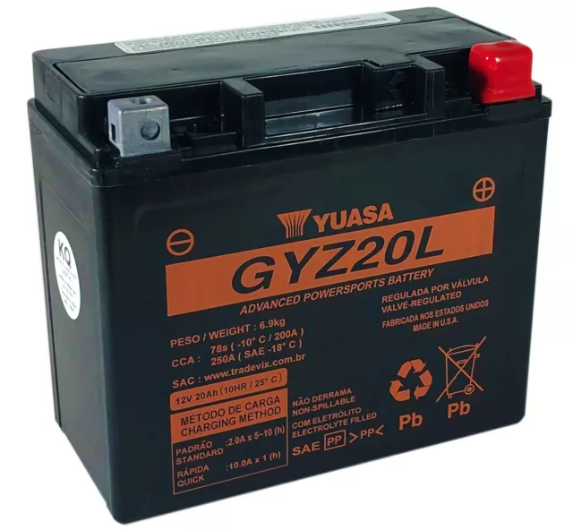 Genuine Yuasa GYZ20L 12V 250A CCA High Capacity Motorbike Motorcycle Battery