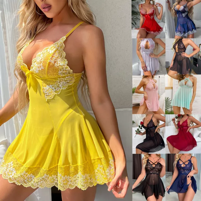 Women's Sexy-Lingerie Babydoll G-string Sleepwear Underwear Lace Dress Nightwear