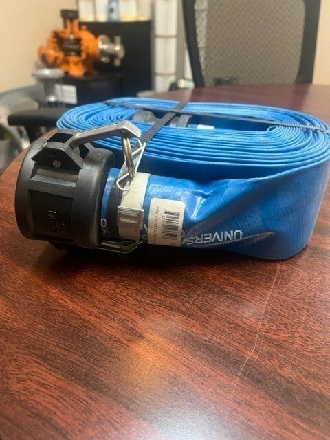 Apache 98138049 2" x 50' Blue PVC Lay-Flat Discharge Hose with Poly Cam Lock Fit