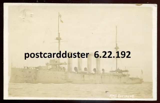 BRITISH MILITARY 1906 HMS EURYALUS Battlecruiser. Real Photo Postcard