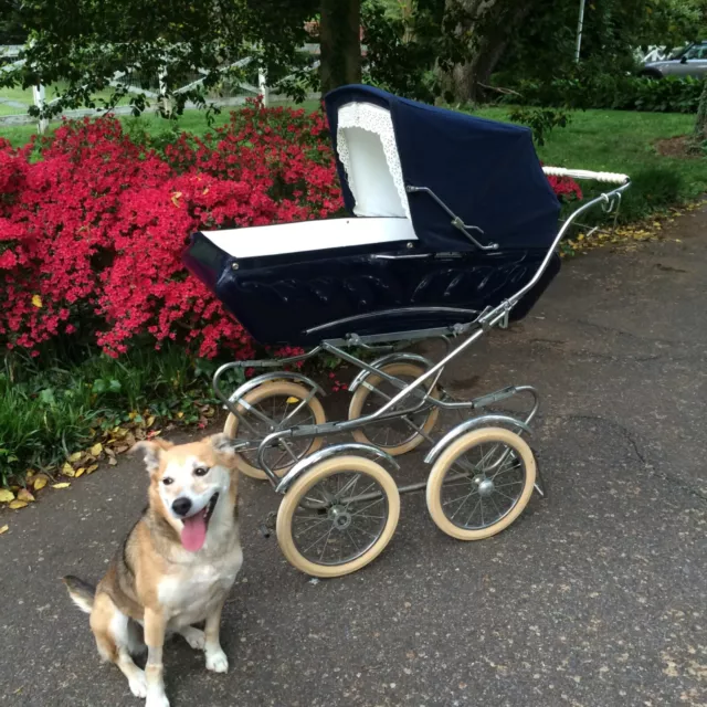 Vintage Antique Baby Carriage Blue Pram