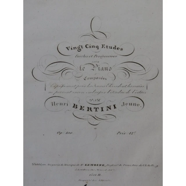 BERTINI Henri 25 Etudes op 100 Piano ca1835