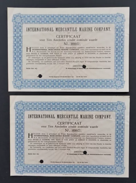 USA / Netherlands - International Mercantile Marine Corp. (TITANIC) - 1924  2x