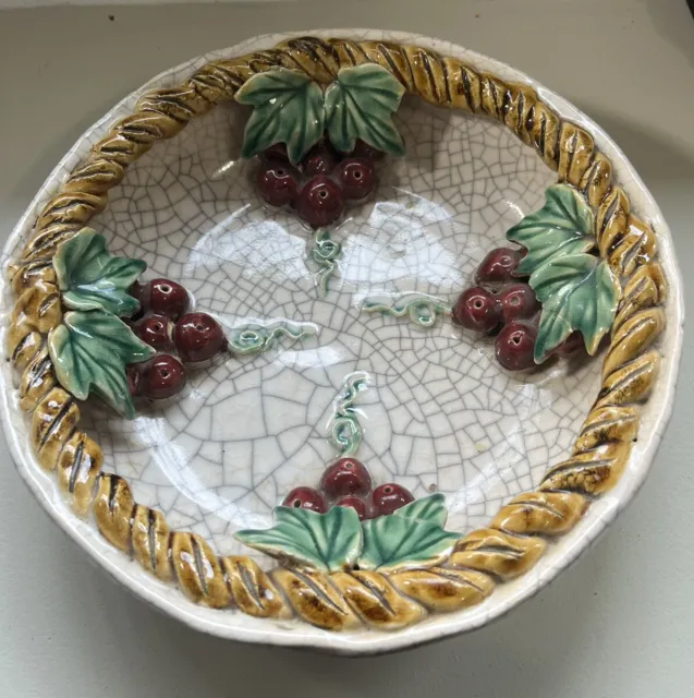 Vintage Studio Pottery Majolica Grape Decorative Bowl