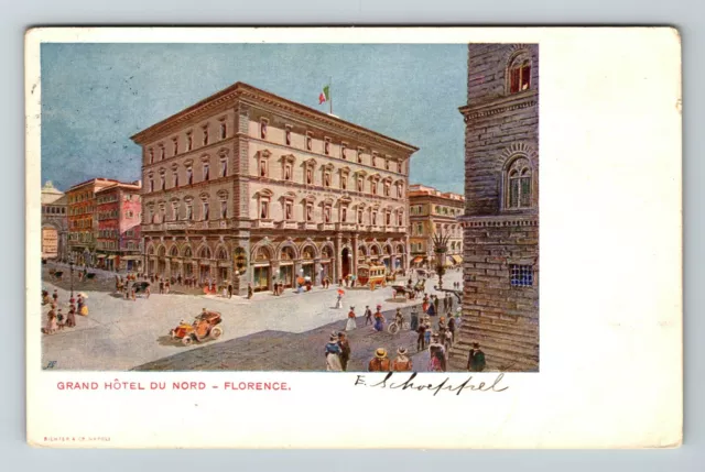 Florence Italy Grand Hotel Du Nord, Automobile Vintage Postcard