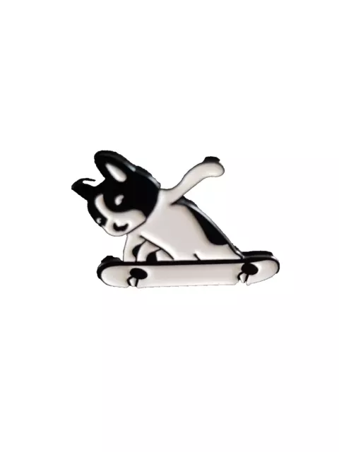 Boston Terrier Skateboarding Dog Enamel Pin Badges Set x5 2