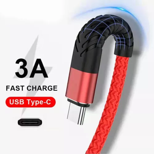 Heavy Duty Braided USB A Type-C Fast Charging Data Sync Charger Cable Long Cord