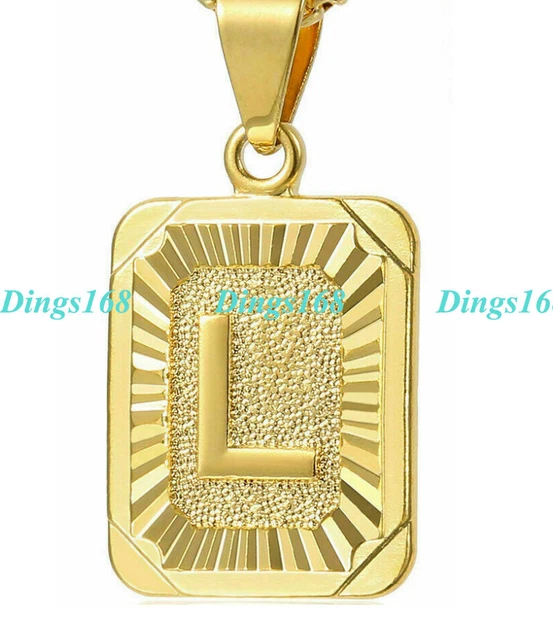 18K Gold Filled Tarnish-Free Alphabet Letter "L" Rectangle Bar Pendant+ Necklace