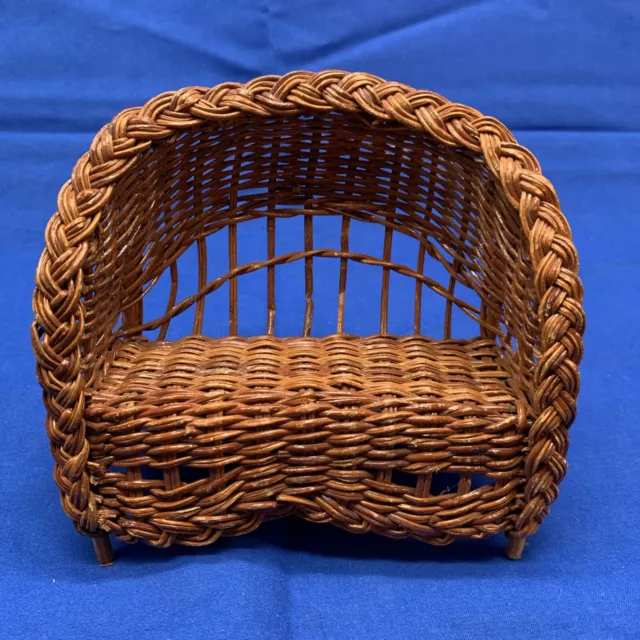 Doll House Wicker Loveseat Vintage Miniature 5" Tall Back Bench Chair Deco Retro
