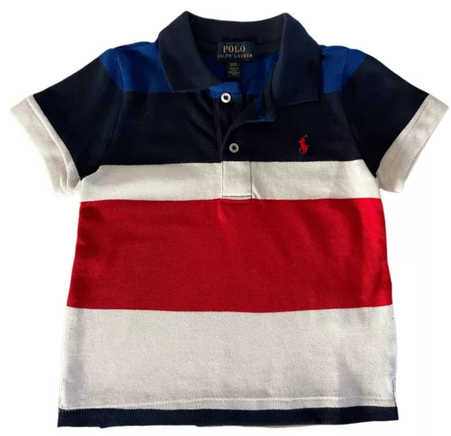 Polo Ragazzi Ex Ralph Lauren a righe bianco rosso blu maglia cotone età 2 2T